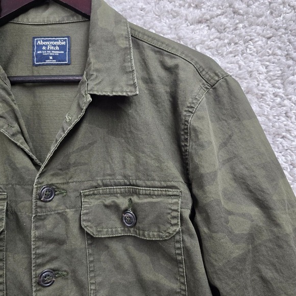 Abercrombie & Fitch Shirt Mens Medium Green Camo Button Up Long Sleeve Army - Picture 3 of 10